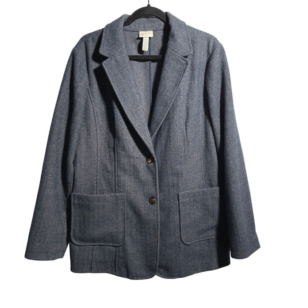 ST JOHNS BAY Womens‎ Herringbone Blazer Jacket Navy Blue XXL Wool Blend Academia